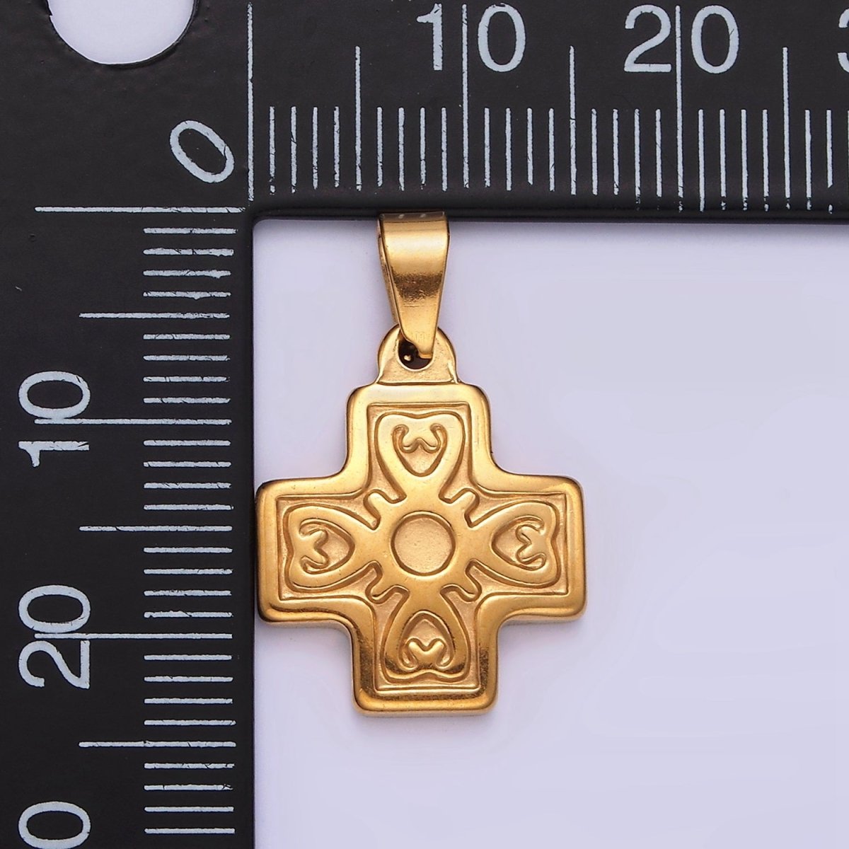 Stainless Steel 23.5mm Artisan Elaborate Square Cross Pendant | P-798 - DLUXCA