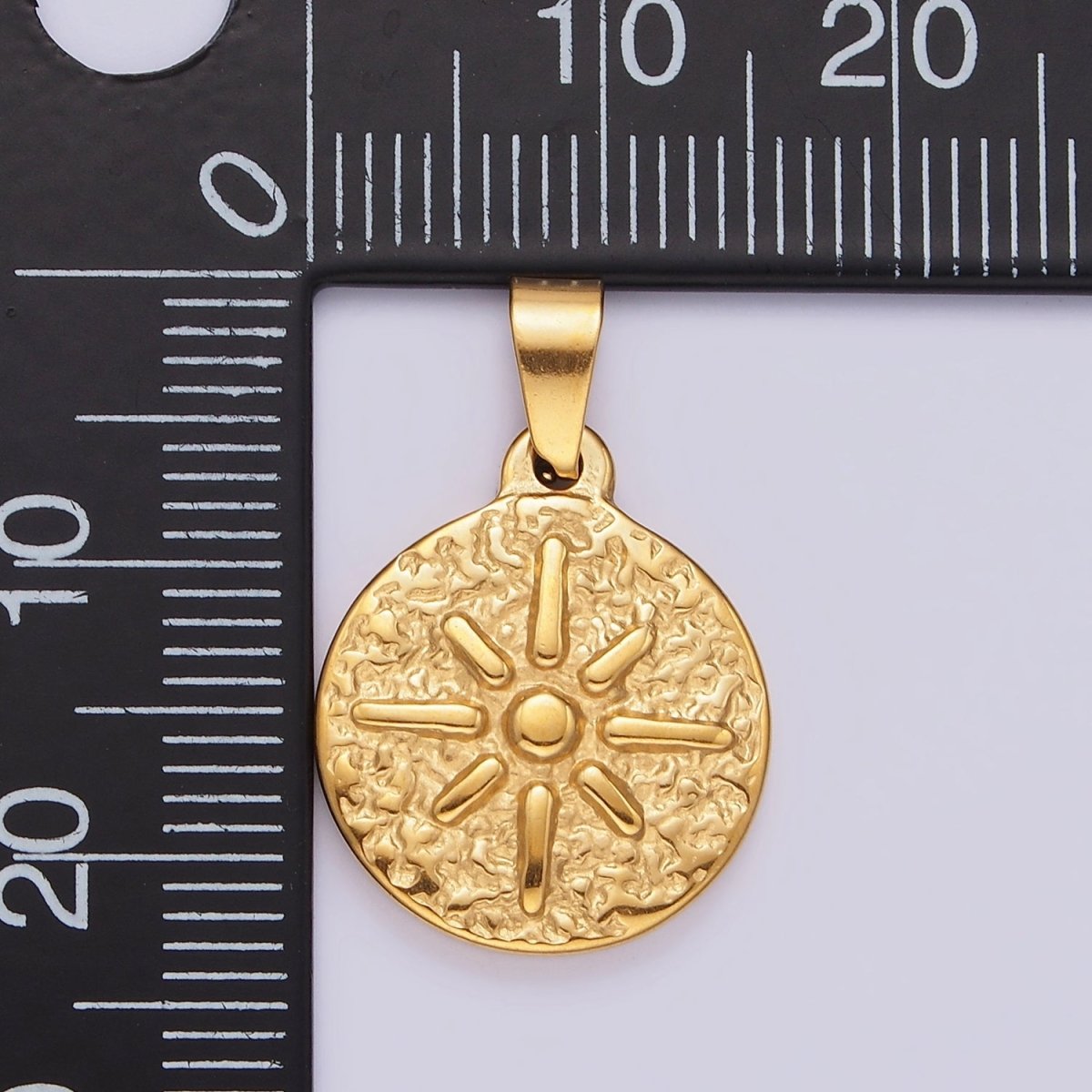 Stainless Steel 23.5mm Celestial North Star Sun Hammered Round Pendant | P-804 - DLUXCA