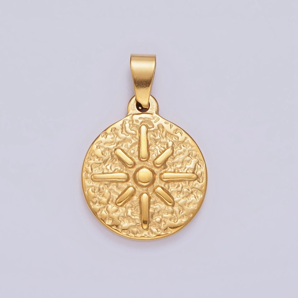 Stainless Steel 23.5mm Celestial North Star Sun Hammered Round Pendant | P-804 - DLUXCA