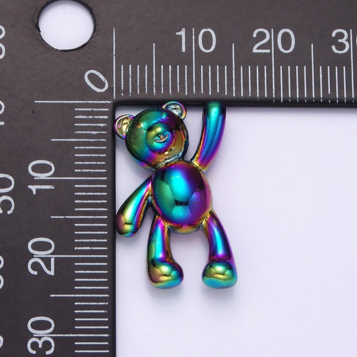 Stainless Steel 24mm, 17.5mm Iridescent Rainbow Holding On Teddy Bear Animal Pendant | P-844 P-845 - DLUXCA