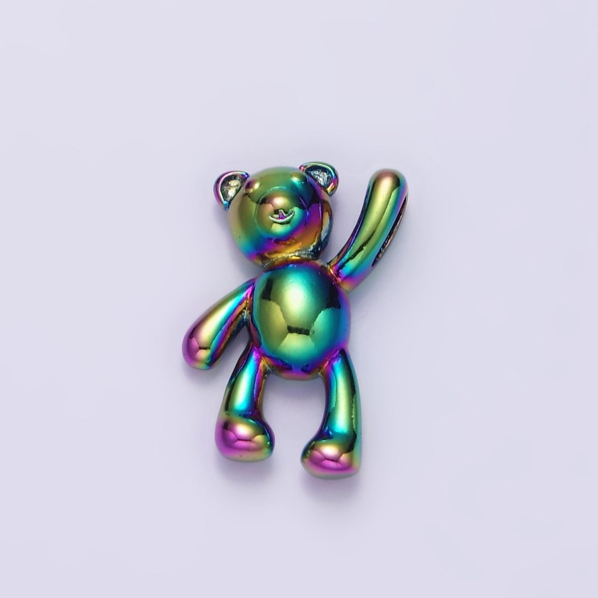 Stainless Steel 24mm, 17.5mm Iridescent Rainbow Holding On Teddy Bear Animal Pendant | P-844 P-845 - DLUXCA