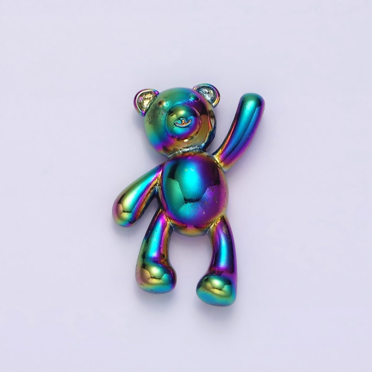 Stainless Steel 24mm, 17.5mm Iridescent Rainbow Holding On Teddy Bear Animal Pendant | P-844 P-845 - DLUXCA