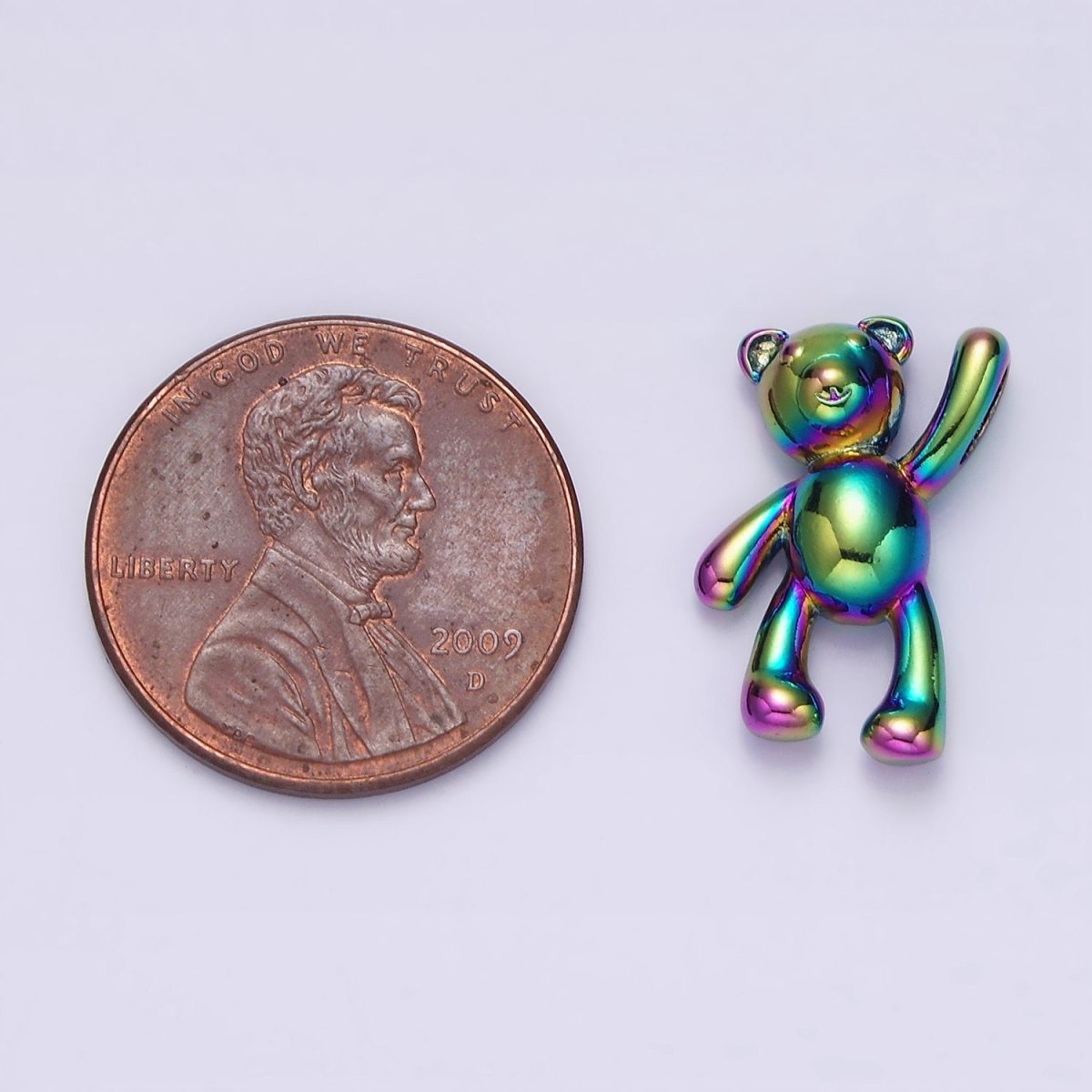 Stainless Steel 24mm, 17.5mm Iridescent Rainbow Holding On Teddy Bear Animal Pendant | P-844 P-845 - DLUXCA