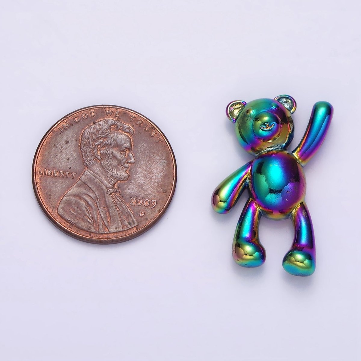 Stainless Steel 24mm, 17.5mm Iridescent Rainbow Holding On Teddy Bear Animal Pendant | P-844 P-845 - DLUXCA