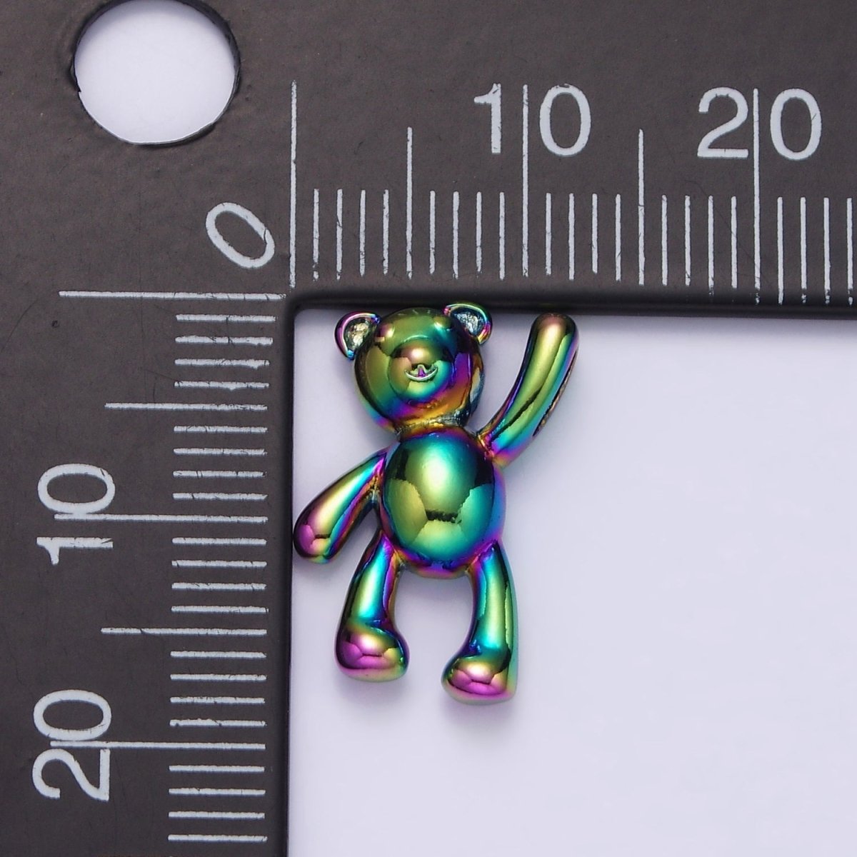 Stainless Steel 24mm, 17.5mm Iridescent Rainbow Holding On Teddy Bear Animal Pendant | P-844 P-845 - DLUXCA