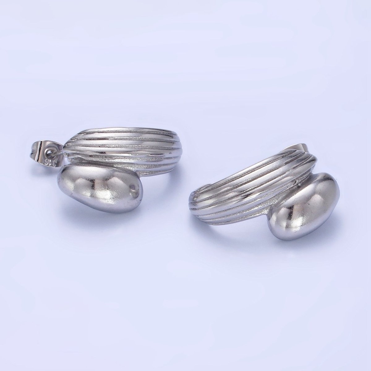 Stainless Steel 24mm Double Molten Lined C-Shaped Earrings in Gold & Silver | P028 P029 - DLUXCA