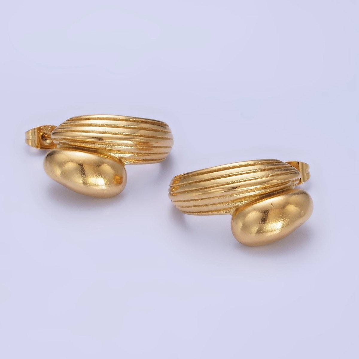 Stainless Steel 24mm Double Molten Lined C-Shaped Earrings in Gold & Silver | P028 P029 - DLUXCA