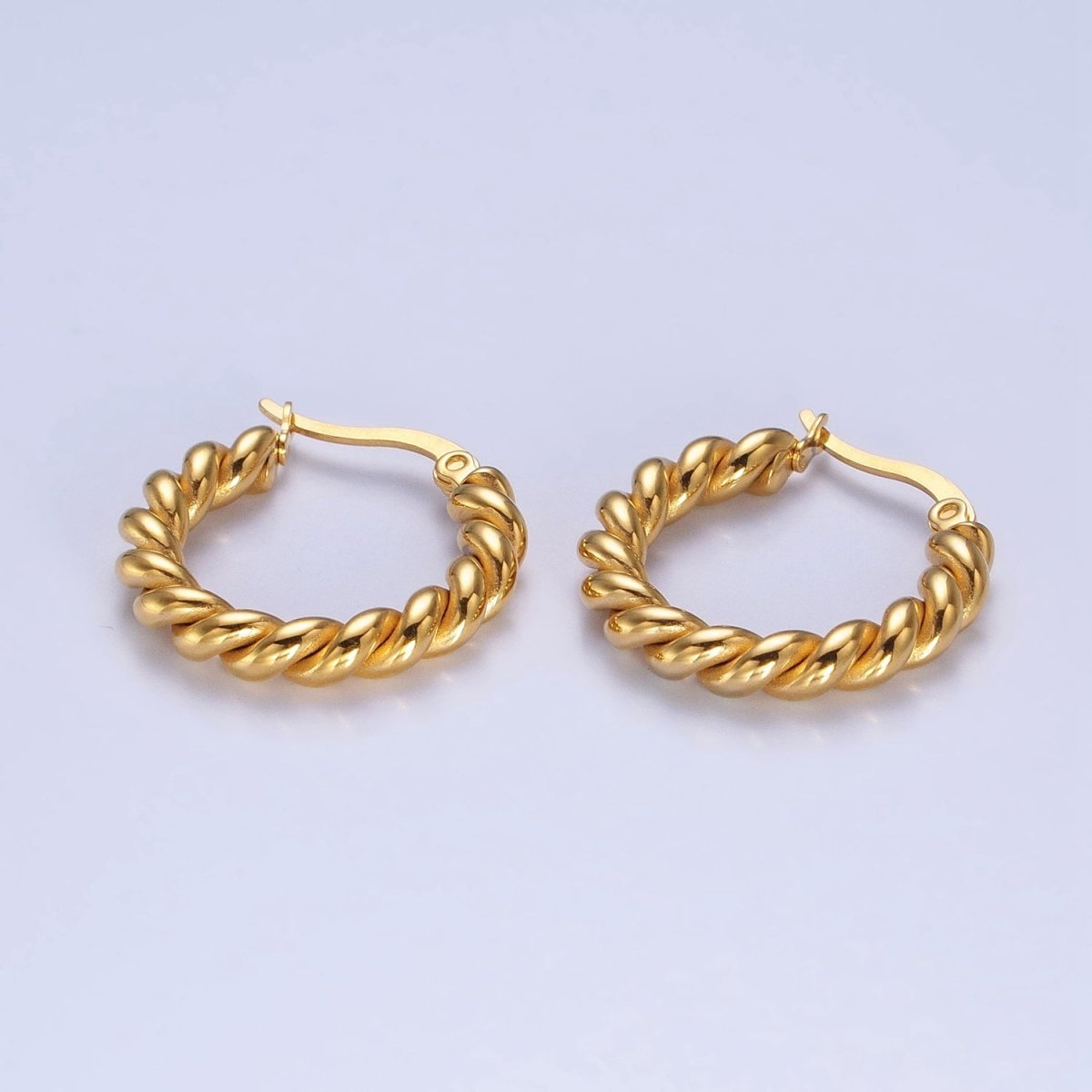 Stainless Steel 24mm Gold Braided Twist Hoop Latch Earrings | AB350 - DLUXCA