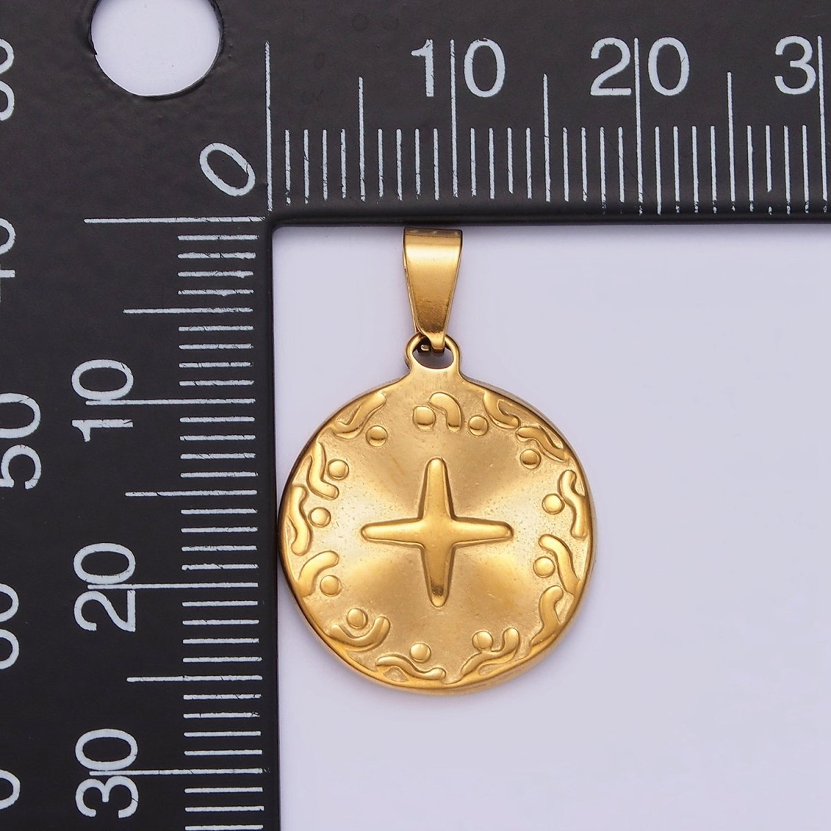 Stainless Steel 25.5mm Celestial Star Line Dot Artisan Textured Pendant | P-800 - DLUXCA