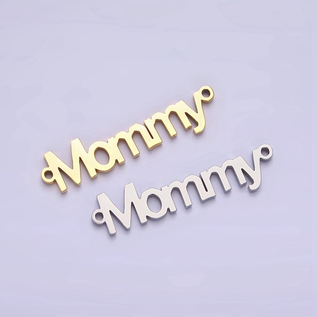 Stainless Steel 25.5mm "Mommy" Script Mother's Day Connector in Gold & Silver | P-708 P-709 - DLUXCA