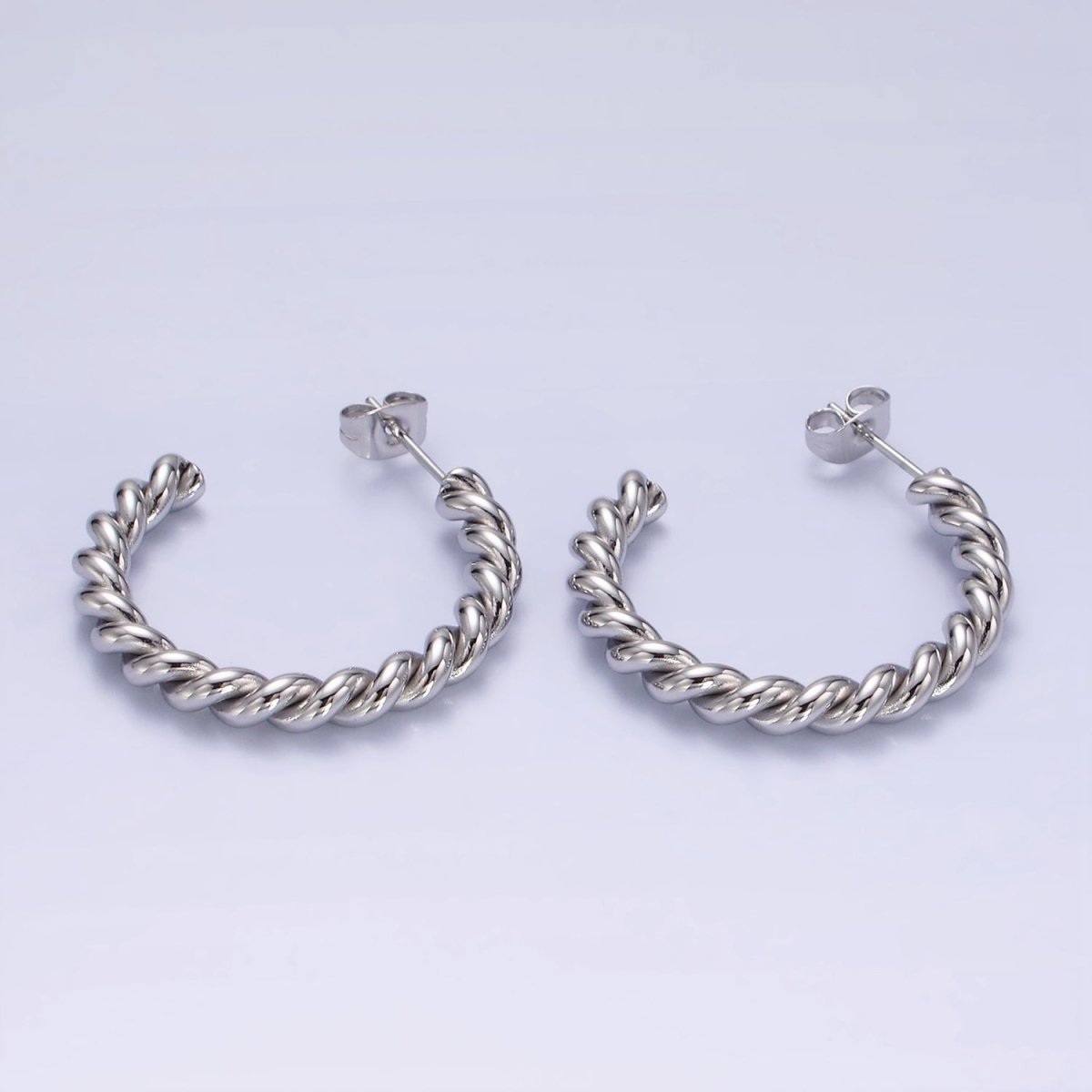 Stainless Steel 25mm, 30mm Croissant Rope C-Shaped Hoop Earrings in Gold & Silver | AE215 - AE217 - DLUXCA