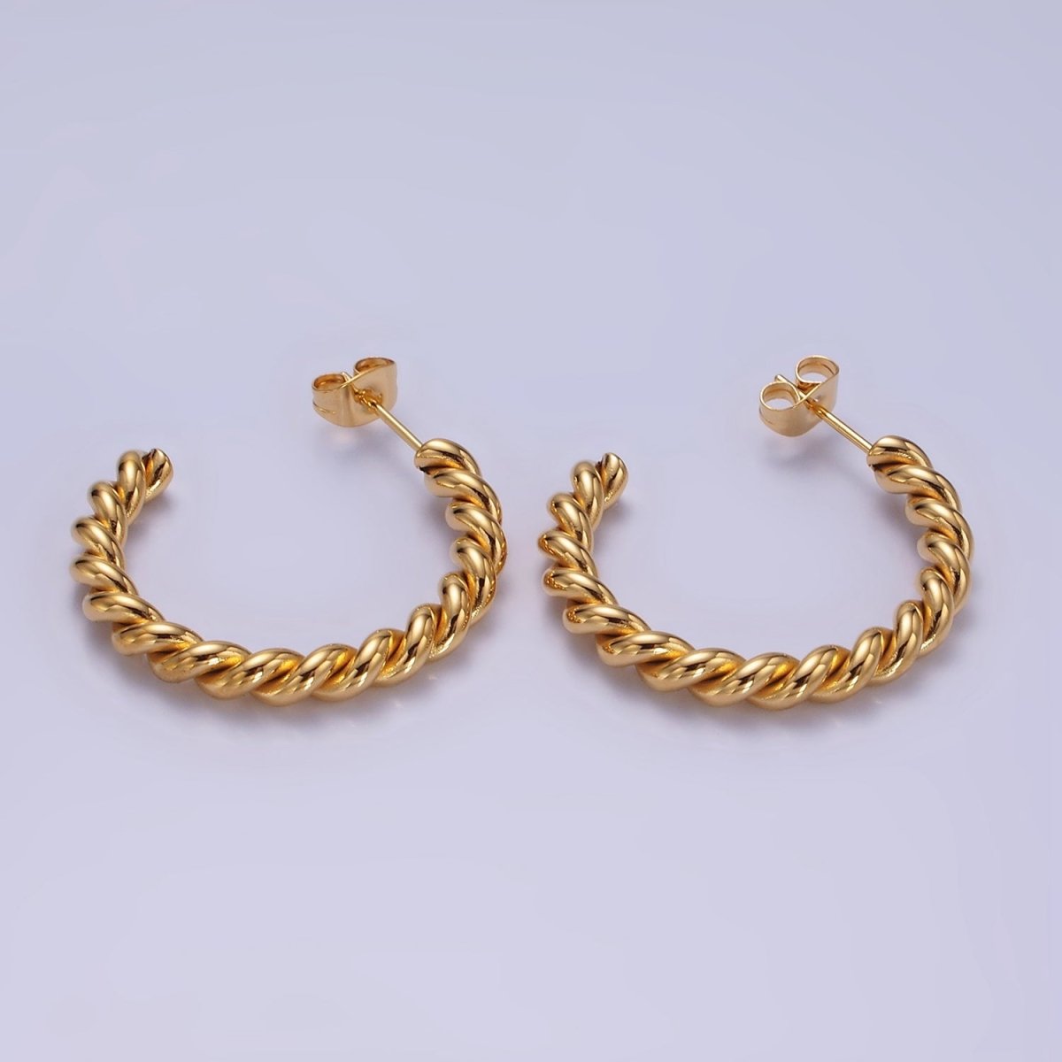 Stainless Steel 25mm, 30mm Croissant Rope C-Shaped Hoop Earrings in Gold & Silver | AE215 - AE217 - DLUXCA