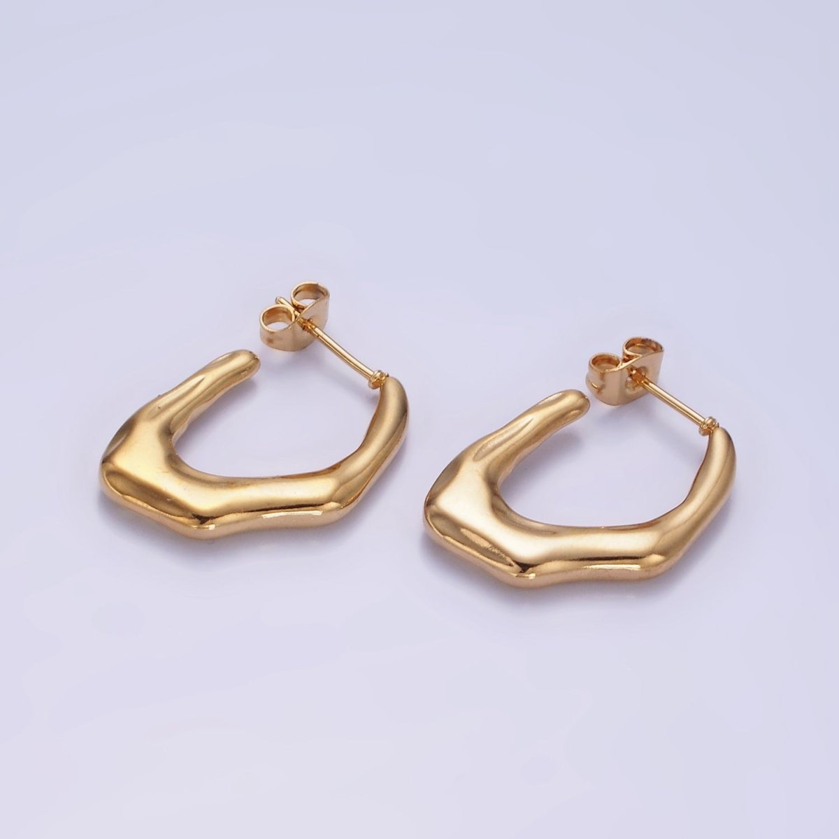 Stainless Steel 25mm Abstract Molten Band J-Shaped Hoop Earrings | AE443 - DLUXCA