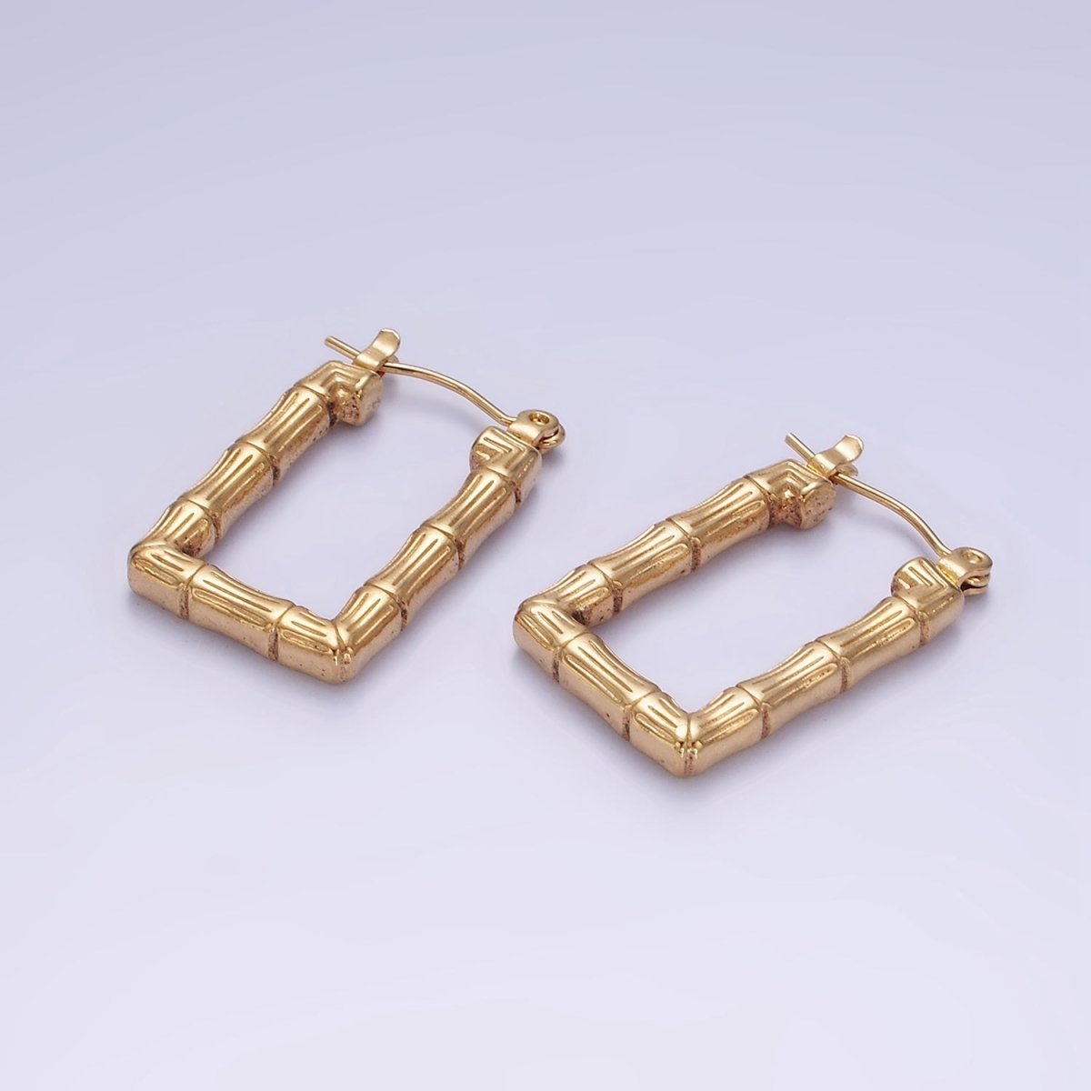 Stainless Steel 25mm Bamboo Plant Rectangle Latch Hoop Earrings | AE444 - DLUXCA
