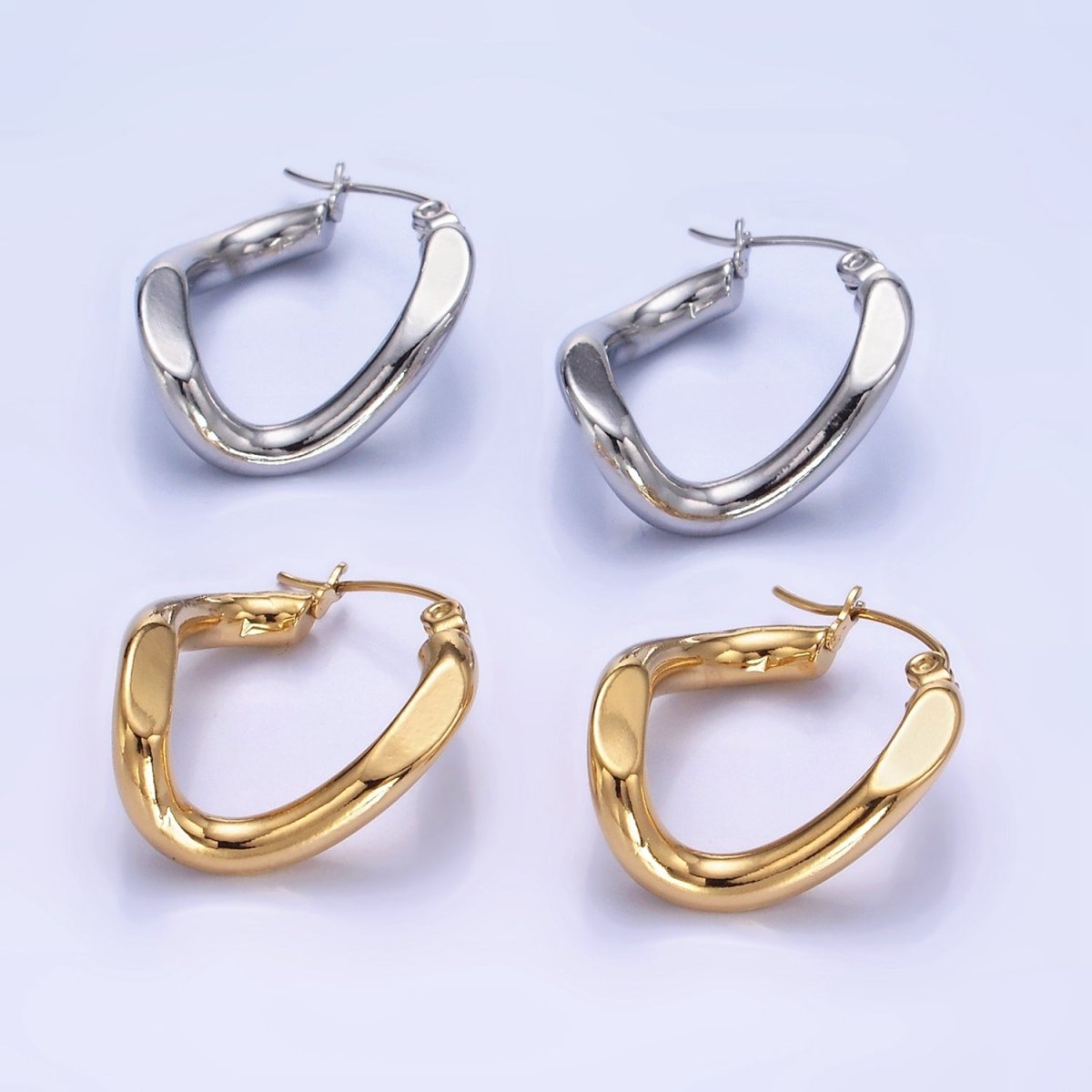 Stainless Steel 25mm Edged Twirl Latch Hoop Earrings in Gold & Silver | AB1366 AB1367 - DLUXCA