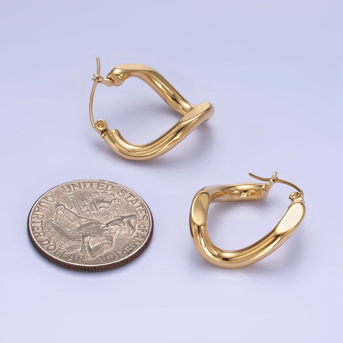 Stainless Steel 25mm Edged Twirl Latch Hoop Earrings in Gold & Silver | AB1366 AB1367 - DLUXCA