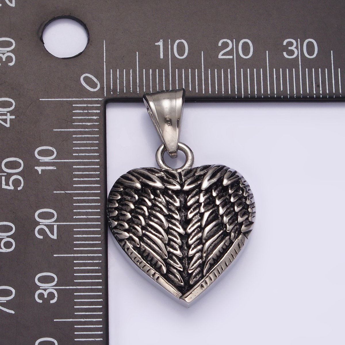 Stainless Steel 25mm Feather Wings Heart Pendant | P-826 - DLUXCA