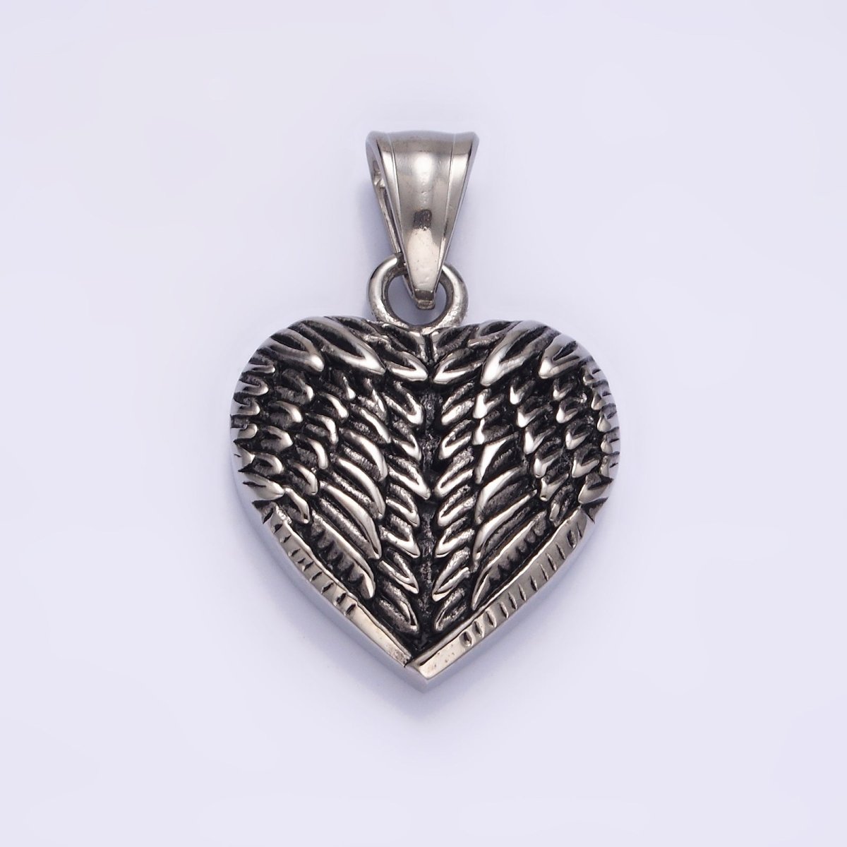 Stainless Steel 25mm Feather Wings Heart Pendant | P-826 - DLUXCA