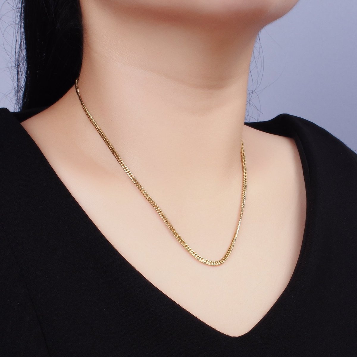 Stainless Steel 2.5mm Flat Concave Curb 18 Inch Chain Layering Necklace | WA-2029 Clearance Pricing - DLUXCA