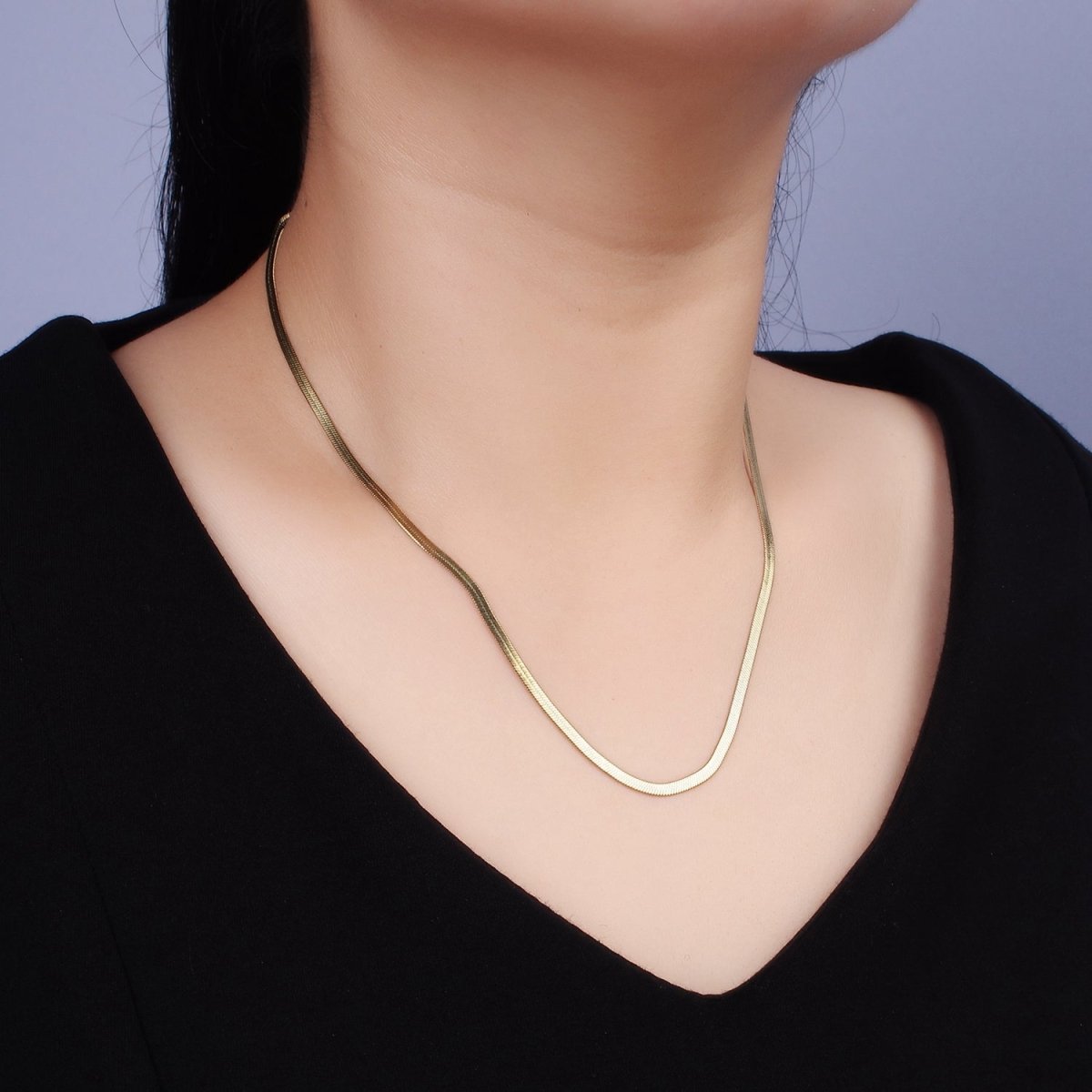 Stainless Steel 2.5mm Herringbone Minimalist 16.5 Inch Chain Choker Necklace | WA-2043 Clearance Pricing - DLUXCA