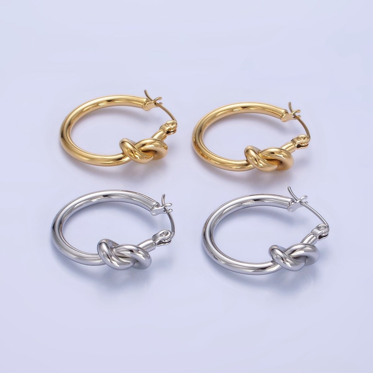 Stainless Steel 25mm Knot Latch Hoop Earrings in Gold & Silver | P448 P449 - DLUXCA