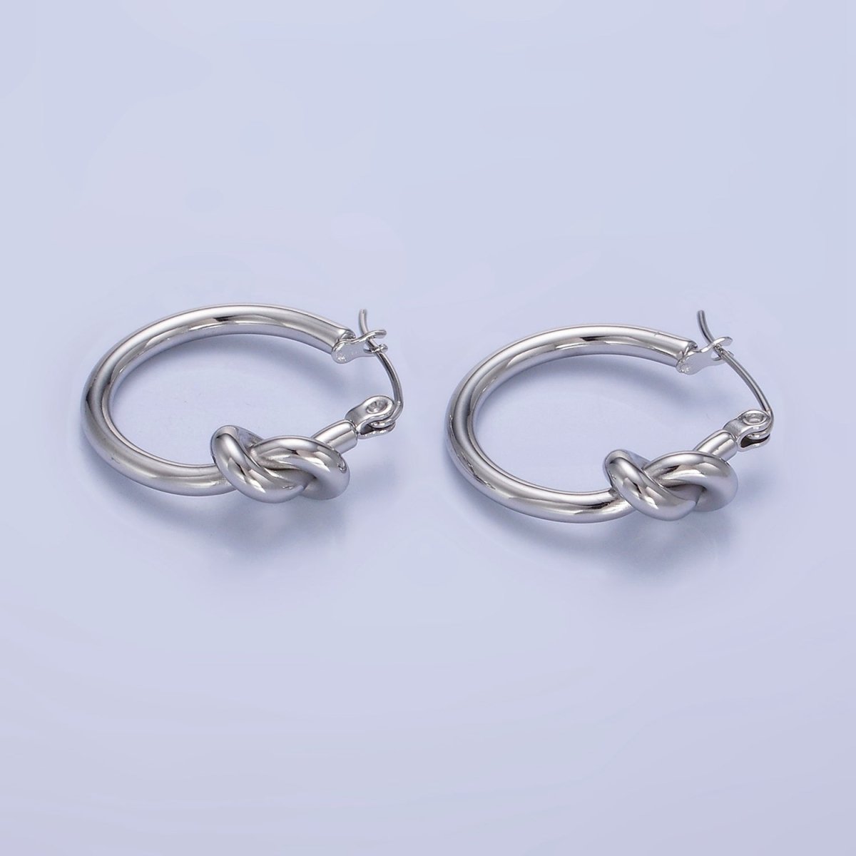 Stainless Steel 25mm Knot Latch Hoop Earrings in Gold & Silver | P448 P449 - DLUXCA