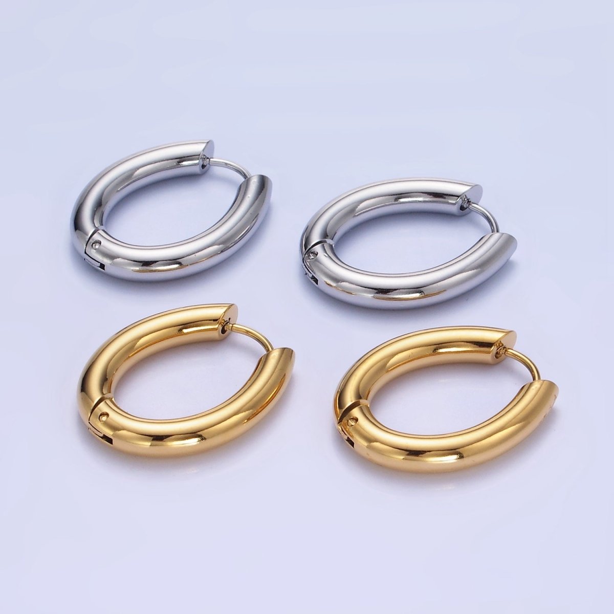 Stainless Steel 25mm Minimalist Oblong Hoop Earrings in Gold & Silver | P446 P447 - DLUXCA