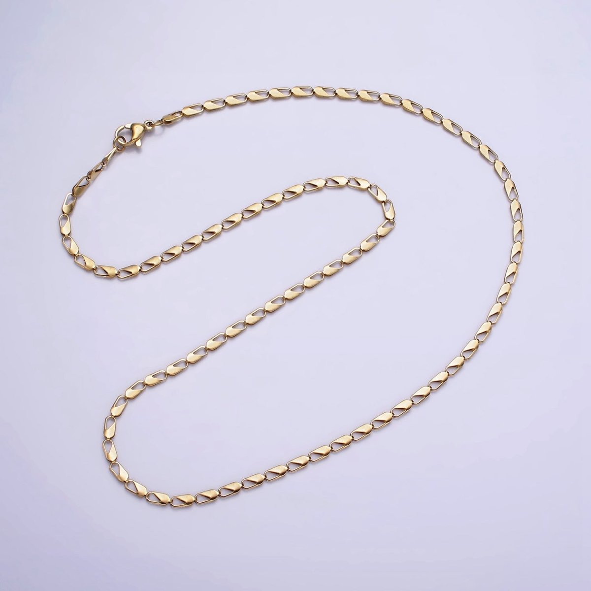 Stainless Steel 2.5mm Open Rectangular Link Designed 18 Inch Layering Chain Necklace | WA-1996 Clearance Pricing - DLUXCA