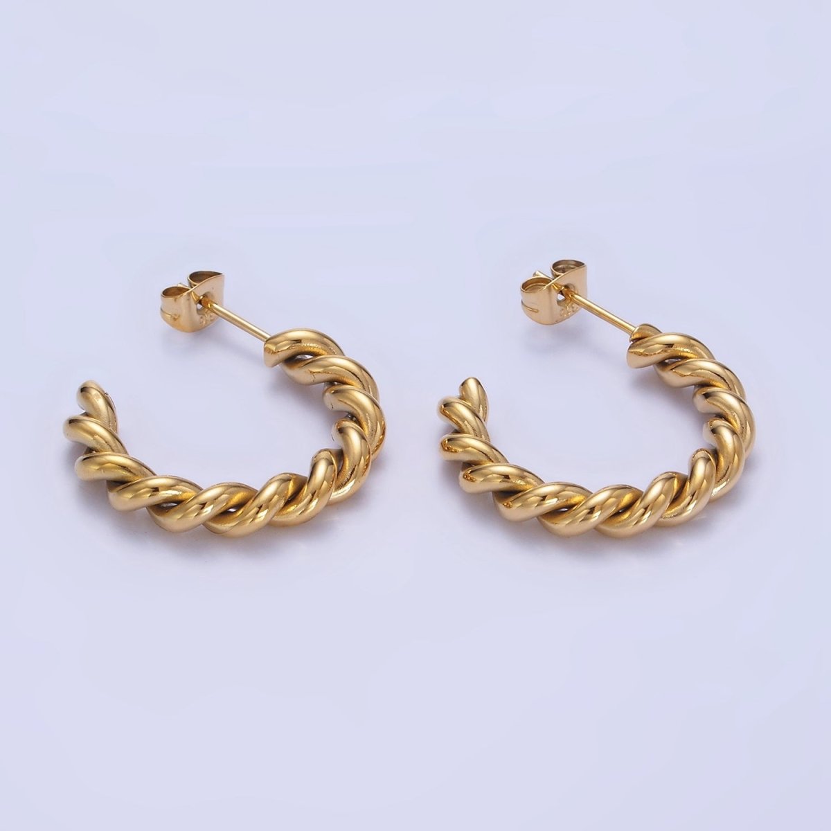 Stainless Steel 25mm Rope Croissant C-Shaped Hoop Earring in Gold & Silver | P450 P451 - DLUXCA