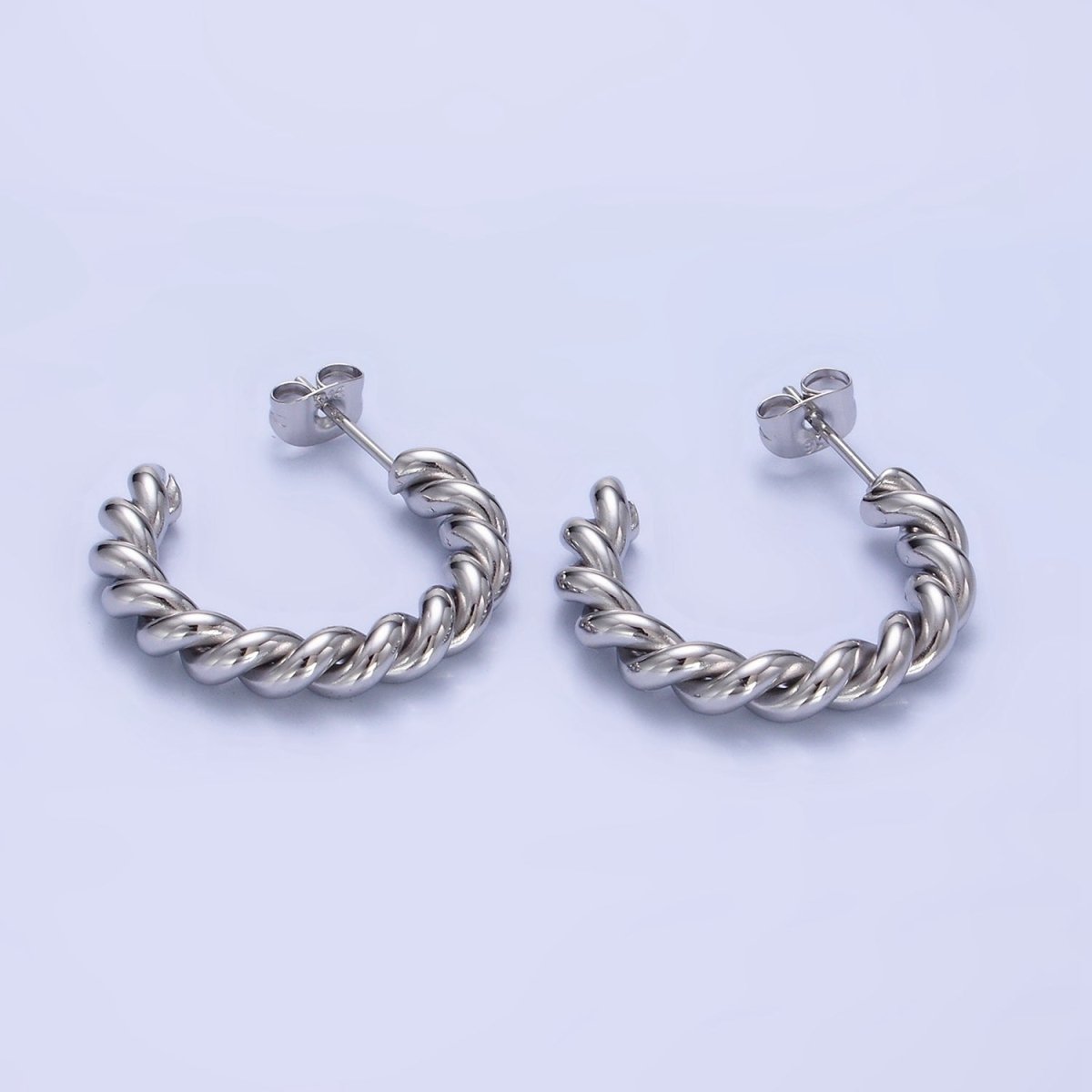 Stainless Steel 25mm Rope Croissant C-Shaped Hoop Earring in Gold & Silver | P450 P451 - DLUXCA