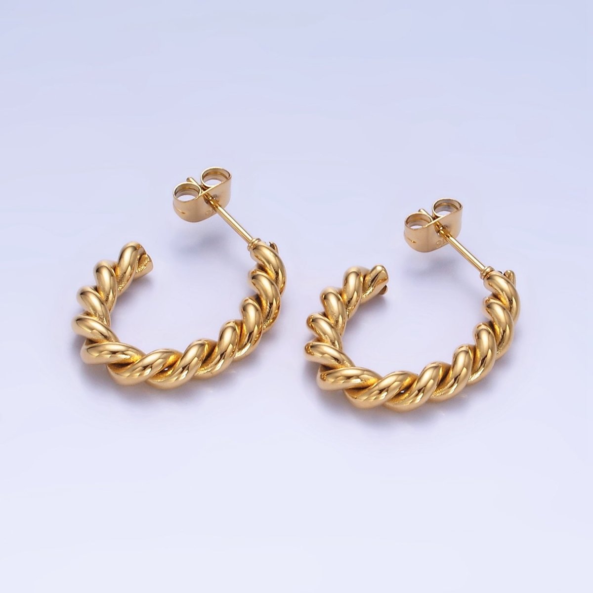Stainless Steel 25mm Rope Croissant J-Shaped Hoop Earrings in Gold & Silver | P452 P453 - DLUXCA