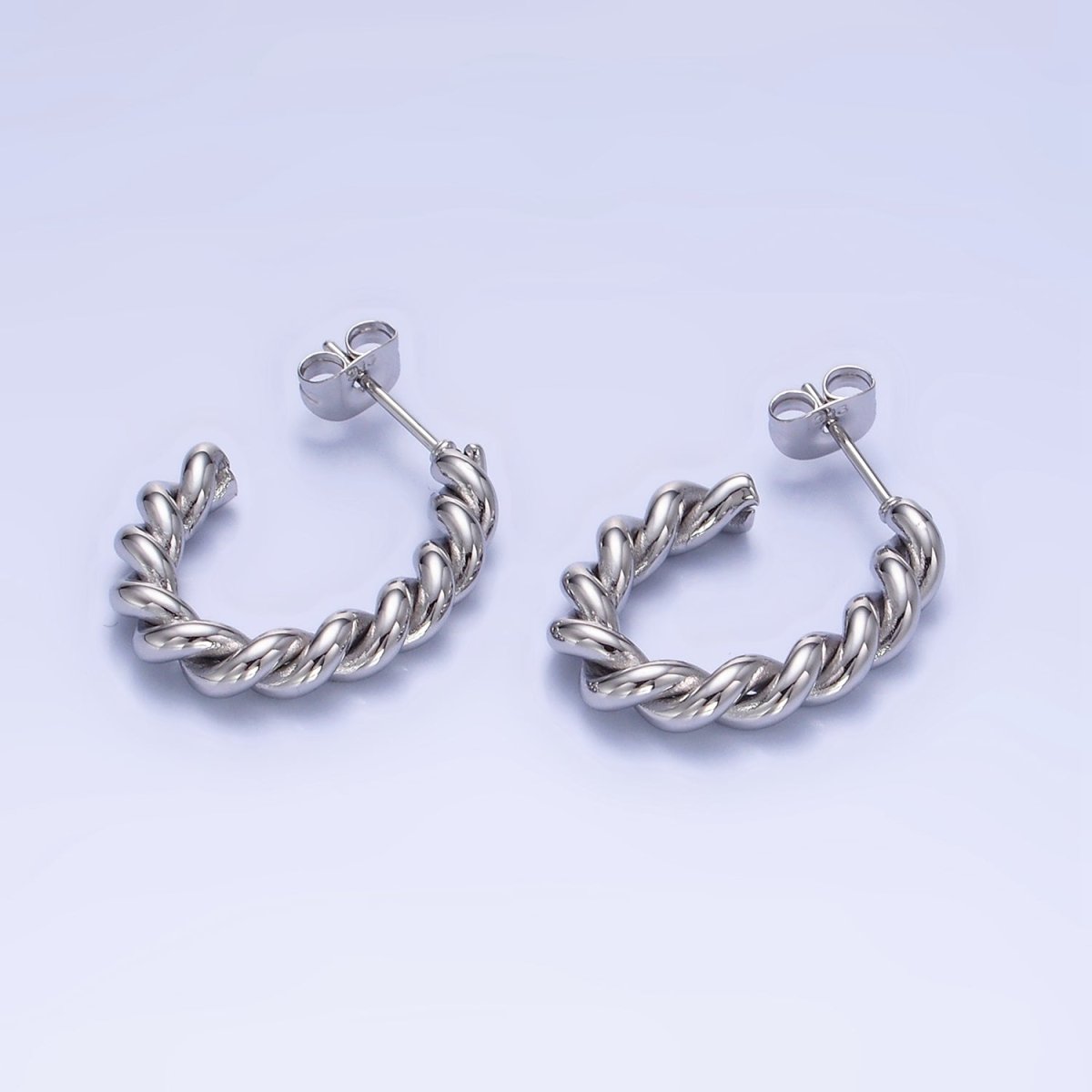 Stainless Steel 25mm Rope Croissant J-Shaped Hoop Earrings in Gold & Silver | P452 P453 - DLUXCA