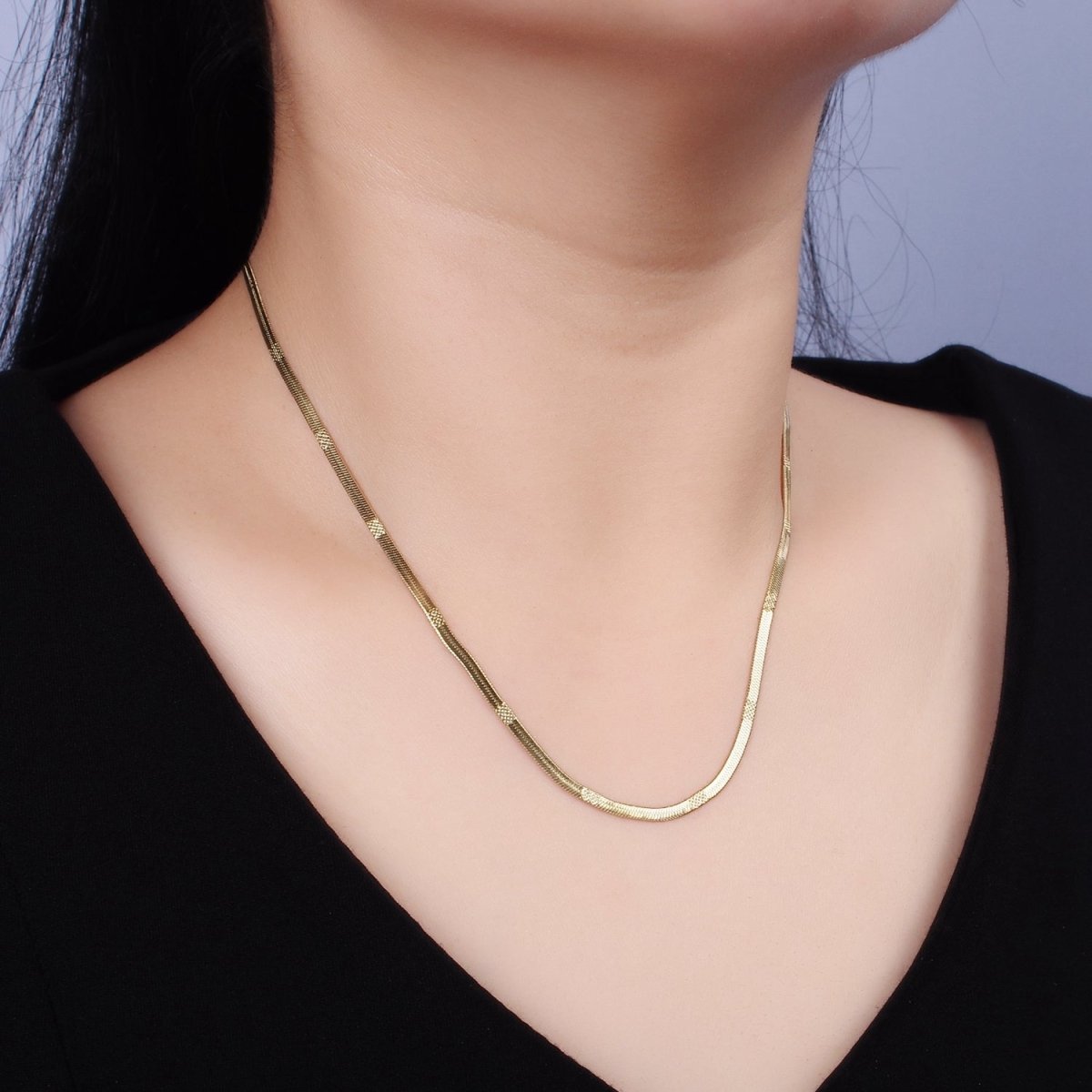 Stainless Steel 2.5mm Textured Unique Herringbone 18 Inch Layering Chain Necklace | WA-2005 Clearance Pricing - DLUXCA