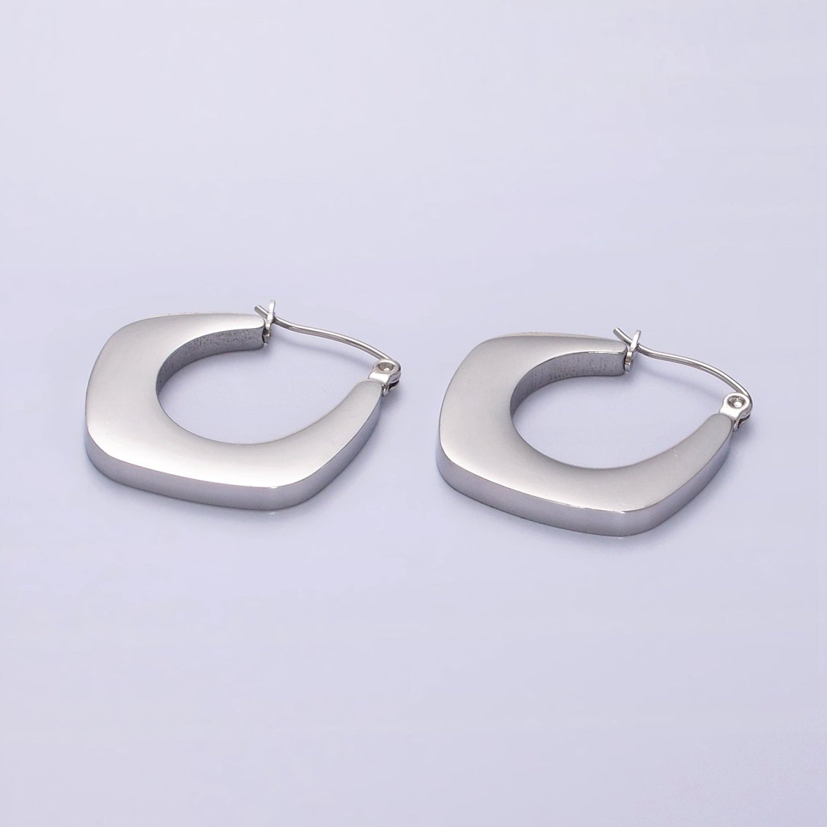 Stainless Steel 25mm U-Shaped Rhombus Latch Earrings in Silver & Gold | AE200 AE201 - DLUXCA