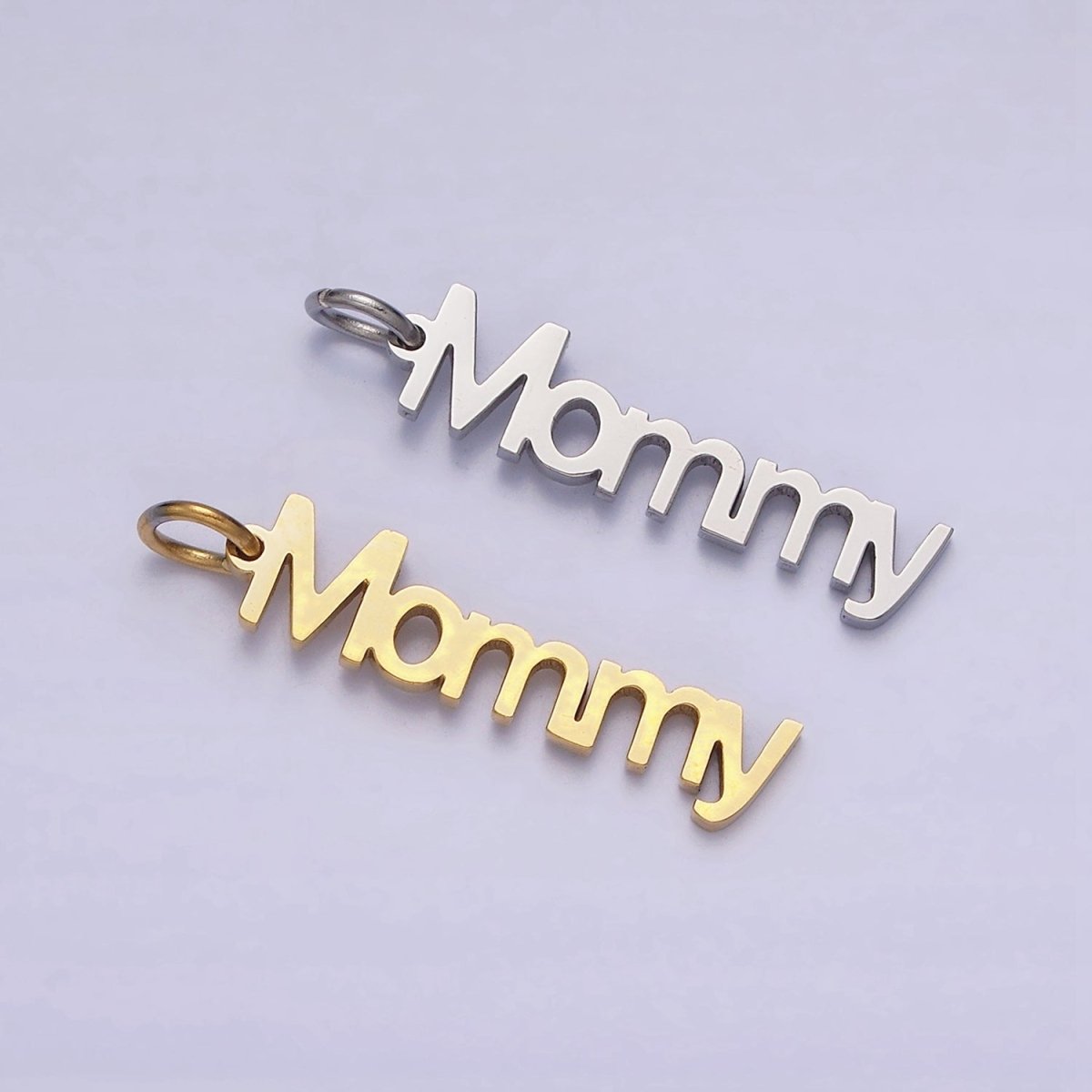 Stainless Steel 27.5mm "Mommy" Script Sideway Charm in Gold & Silver | P-706 P-707 - DLUXCA