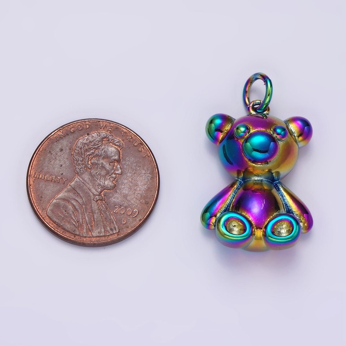 Stainless Steel 27mm Sitting Teddy Bear Animal Iridescent Rainbow Charm | P-662 - DLUXCA