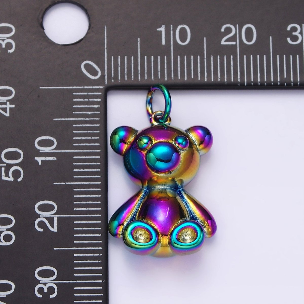 Stainless Steel 27mm Sitting Teddy Bear Animal Iridescent Rainbow Charm | P-662 - DLUXCA