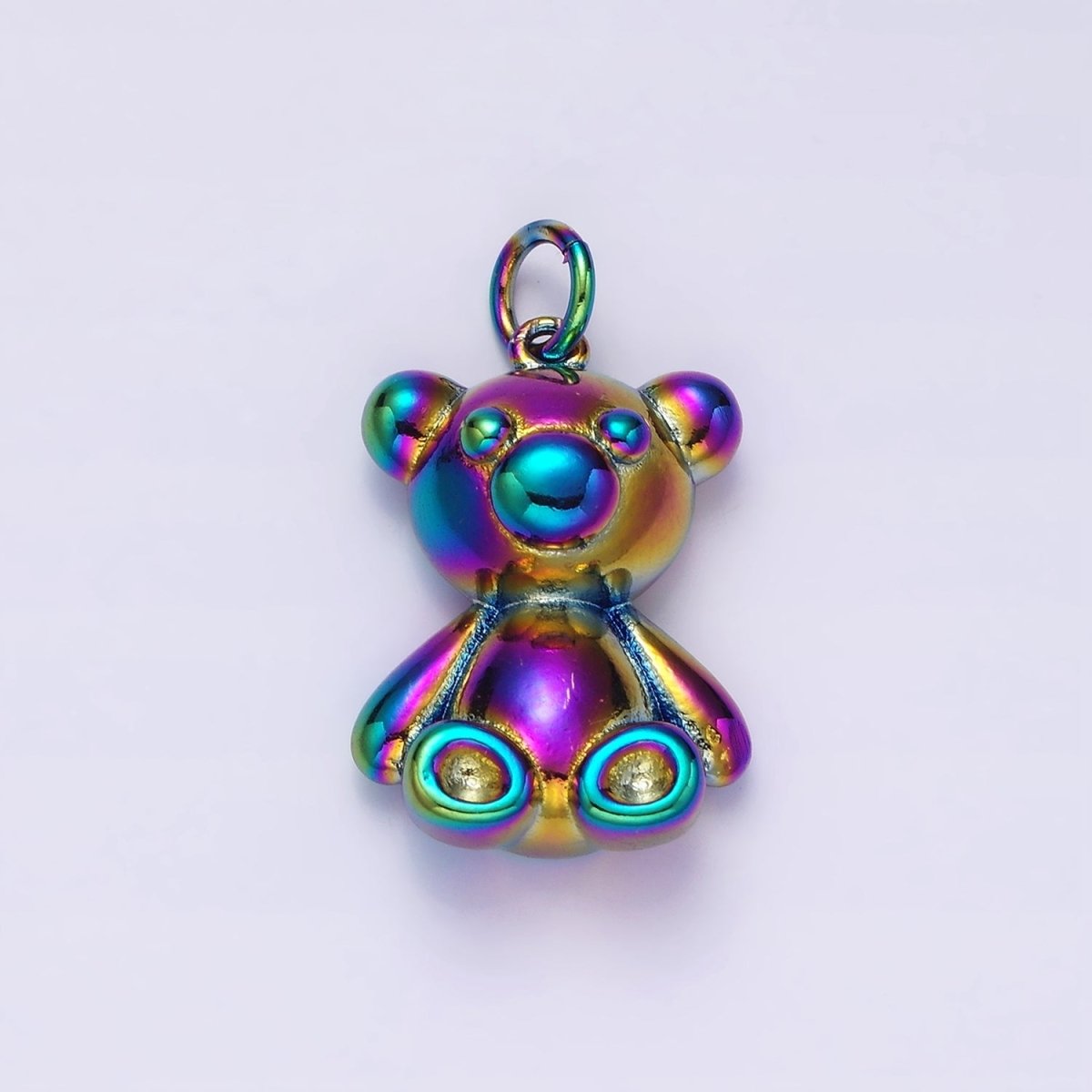 Stainless Steel 27mm Sitting Teddy Bear Animal Iridescent Rainbow Charm | P-662 - DLUXCA