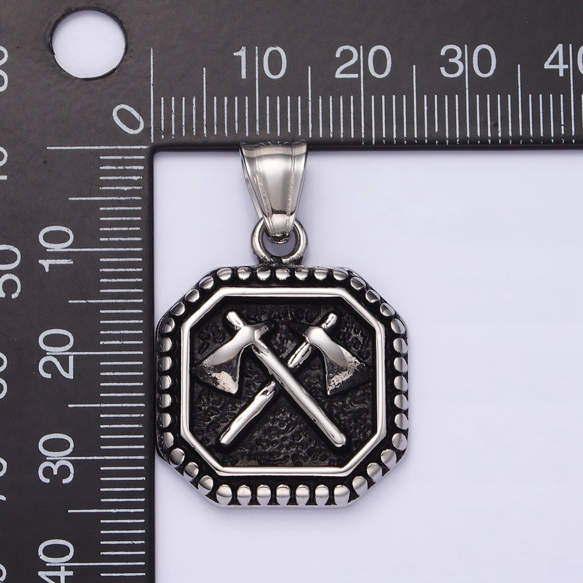 Stainless Steel 28.5mm Double Axe Weapon Hammered Dotted Hexagonal Pendant Men jewelry | P-843 - DLUXCA