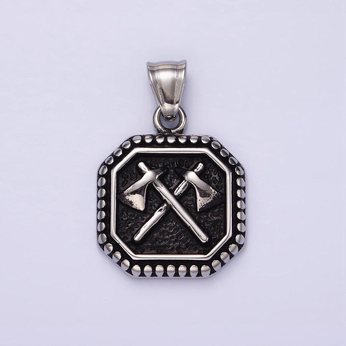 Stainless Steel 28.5mm Double Axe Weapon Hammered Dotted Hexagonal Pendant Men jewelry | P-843 - DLUXCA