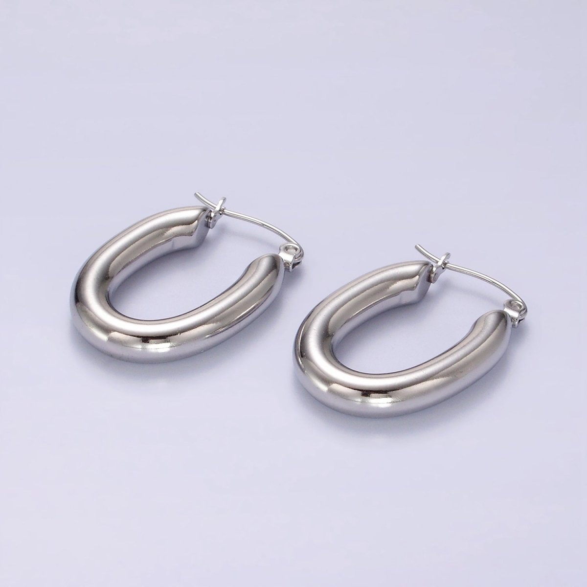 Stainless Steel 28mm Chubby Oblong Latch Hoop Earrings in Gold & Silver | AE210 AE211 - DLUXCA