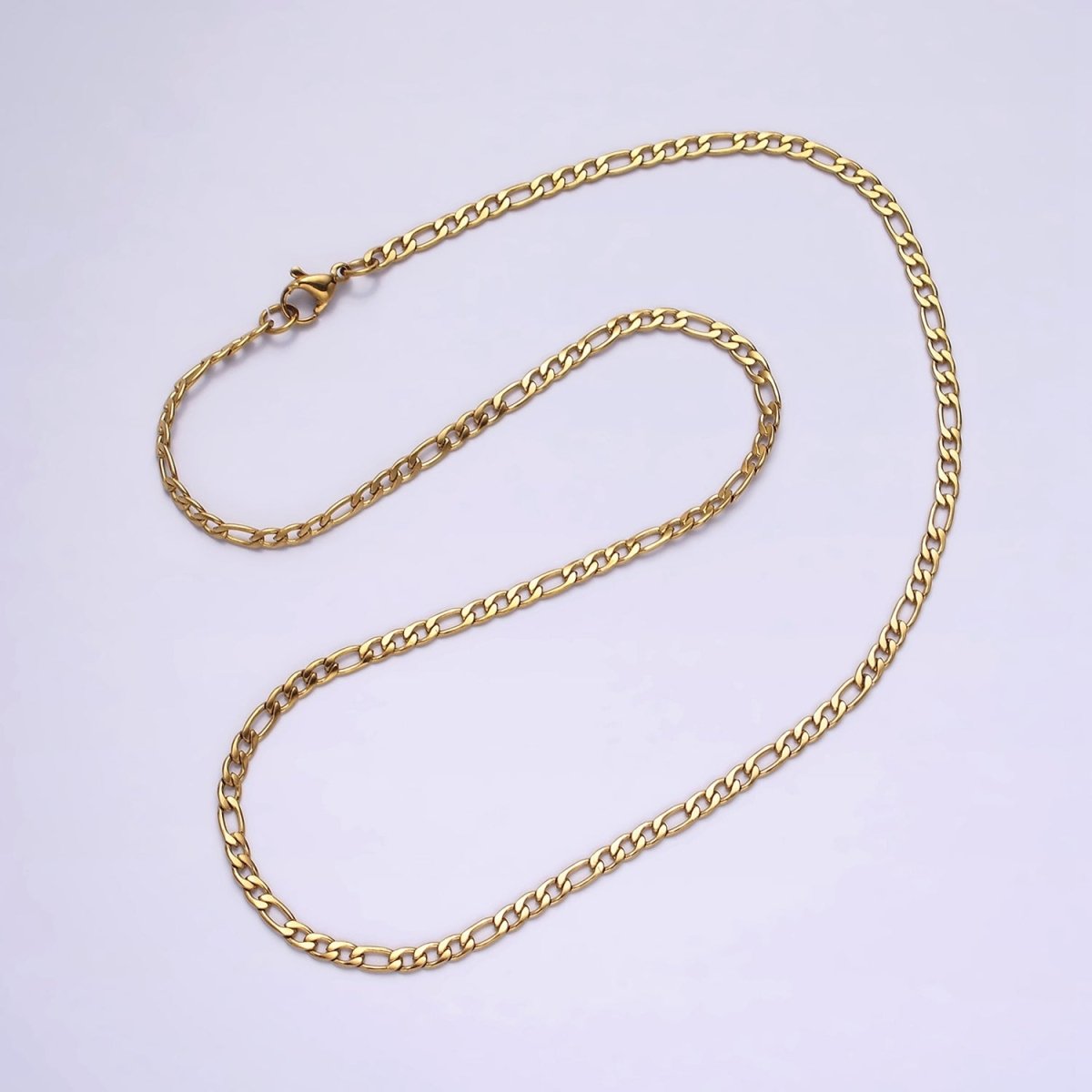Stainless Steel 2.8mm Flat Figaro 17.72 Inch Layering Princess Chain Necklace | WA-2002 Clearance Pricing - DLUXCA