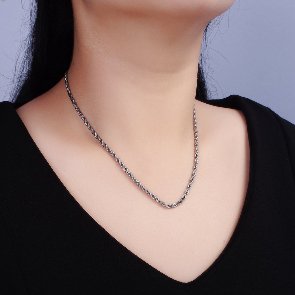 Stainless Steel 2.8mm Rope 18 Inches Necklace in Gold & Silver | WA-2334 WA-2335 Clearance Pricing - DLUXCA