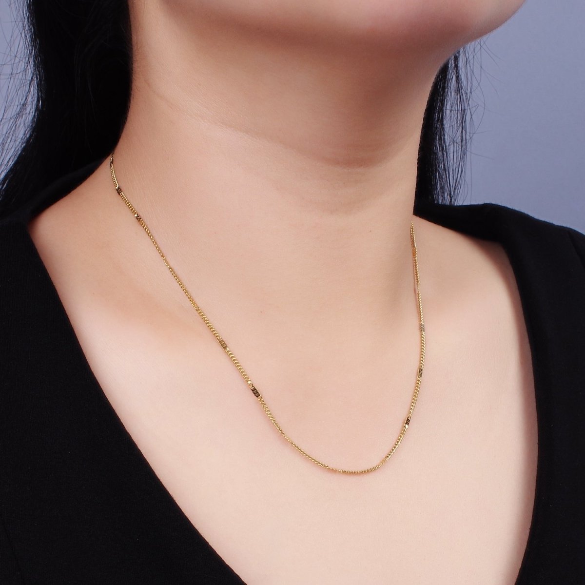 Stainless Steel 2mm Curb Edged Flat Chain 18 Inch Necklace | WA-2349 - DLUXCA