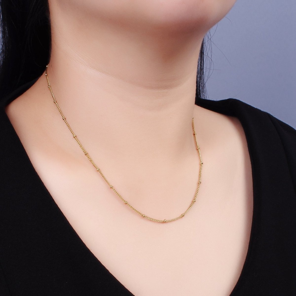 Stainless Steel 2mm Curb Satellite Chain 17.7 Inch Necklace | WA-2353 - DLUXCA