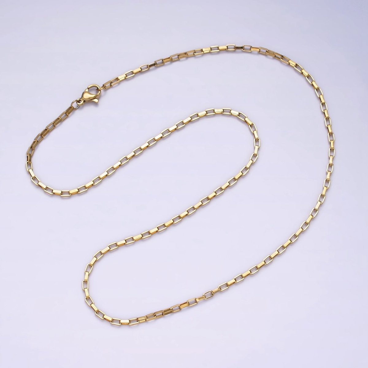 Stainless Steel 2mm Dainty Rectangular Box 17.72 Inch Layering Chain Necklace | WA-1991 Clearance Pricing - DLUXCA