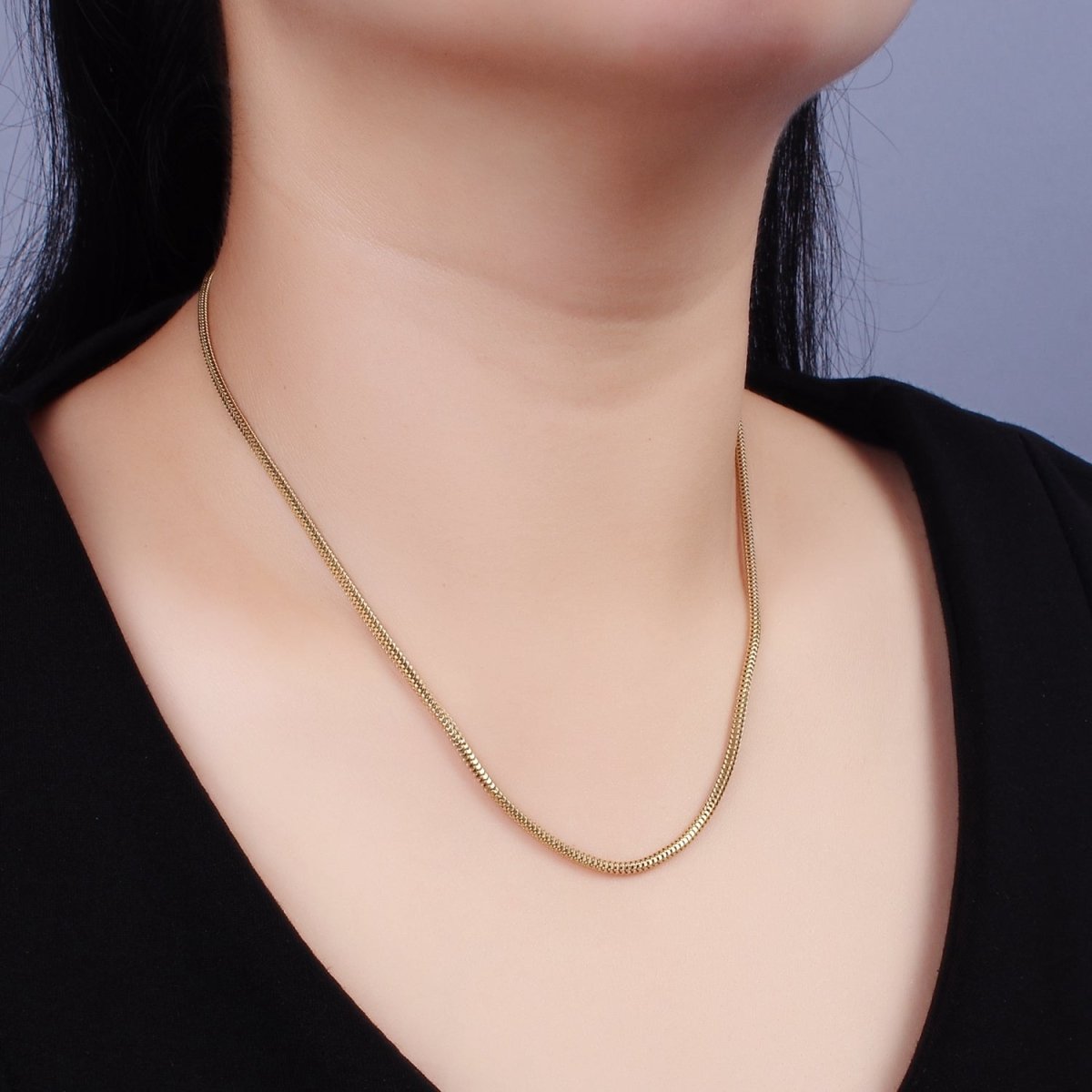 Stainless Steel 2mm Herringbone Cocoon Snake Chain 18 Inch Necklace | WA-2356 - DLUXCA