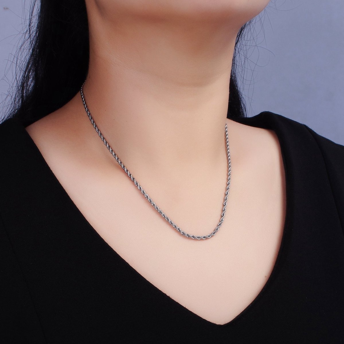 Stainless Steel 2mm Rope Chain 18 Inch Necklace in Gold & Silver | WA-2336 WA-2337 - DLUXCA