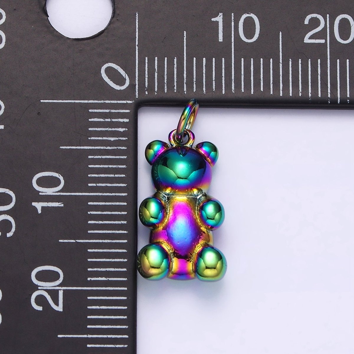 Stainless Steel 30mm, 20mm Iridescent Rainbow Gummy Teddy Bear Animal Charm | P-660 P-661 - DLUXCA