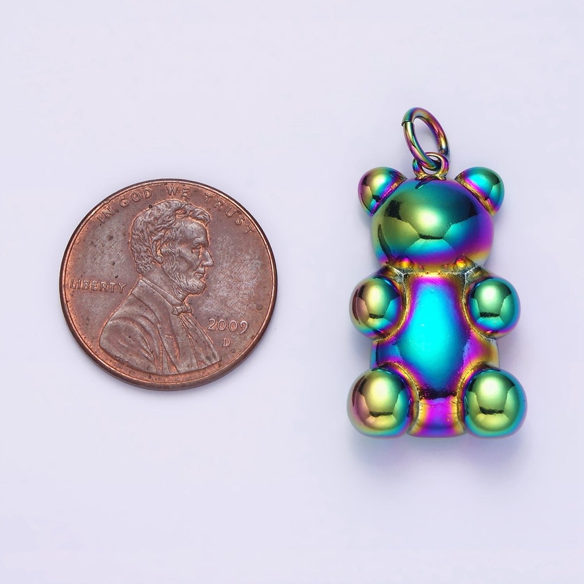 Stainless Steel 30mm, 20mm Iridescent Rainbow Gummy Teddy Bear Animal Charm | P-660 P-661 - DLUXCA